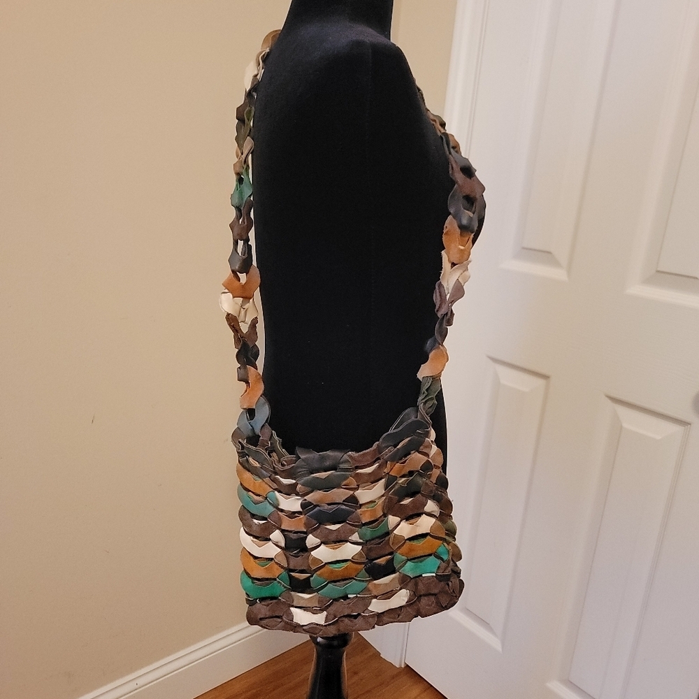 Boho Vintage Leather and Suede Multi Color Crossbody Bag - Picture 3 of 8